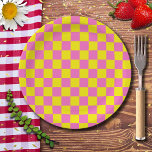 Assiettes En Carton Tableau de À damiers rose néon Vintage<br><div class="desc">Tableau de contrôle À damiers rose néon et jaune | VINTAGE | Classique | tendance | Style | Mode | Minimal</div>