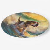 Assiettes En Carton Tableau de surf de plage beagle (Angle)