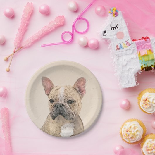 Assiettes En Carton Tableau Français Bulldog (Sable) - Joli Original D (Fête)