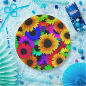 Assiettes En Carton Tableau joyeux de tournesols colorés (Fête)