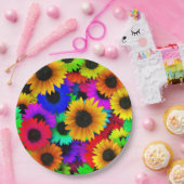 Assiettes En Carton Tableau joyeux de tournesols colorés (Fête)