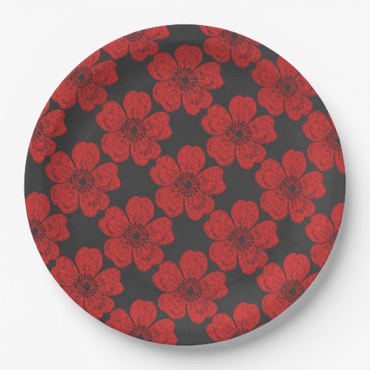 Assiettes En Carton Tableau noir Wild Red Roses (Devant)
