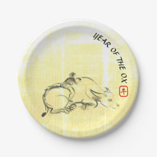 Assiettes En Carton Tableau original Eau Buffalo Enfant Ox Année PP