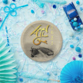 Assiettes En Carton Tableau original Eau Buffle Ox Nouvel An PP (Fête)