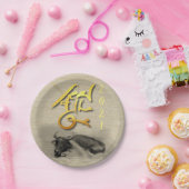 Assiettes En Carton Tableau original Eau Buffle Ox Nouvel An PP (Fête)