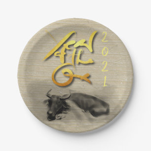 Assiettes En Carton Tableau original Eau Buffle Ox Nouvel An PP