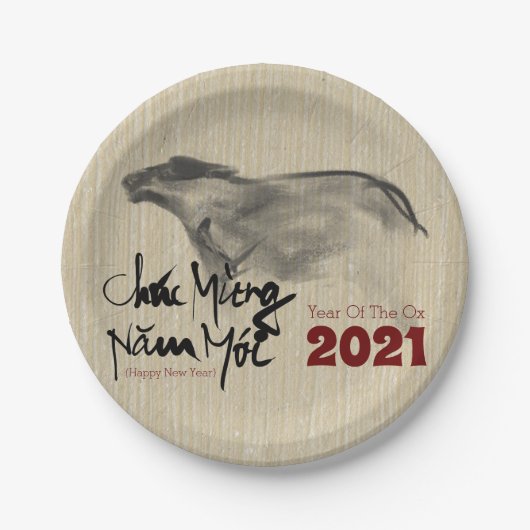 Assiettes En Carton Tableau original OX Nouvel An vietnamien 2021 PP (Devant)