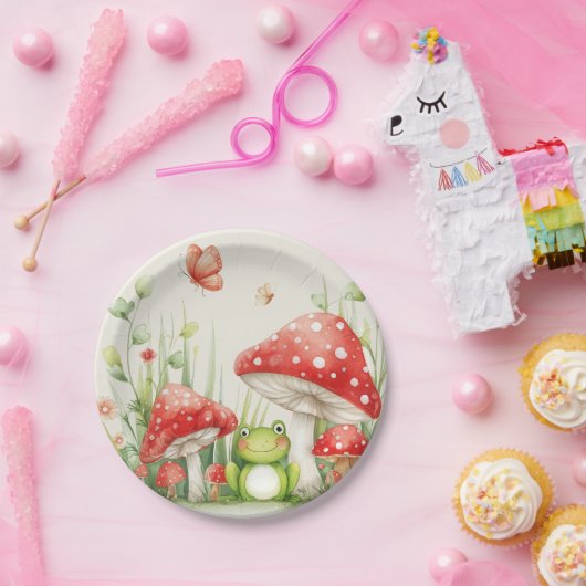 Assiettes En Carton Tabouret de toilette Little Mushroom et Baby showe (Fête)