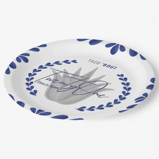 Assiettes En Carton Taco' Bout 21 | Plaques papier Tequila bleu/argent (Angle)