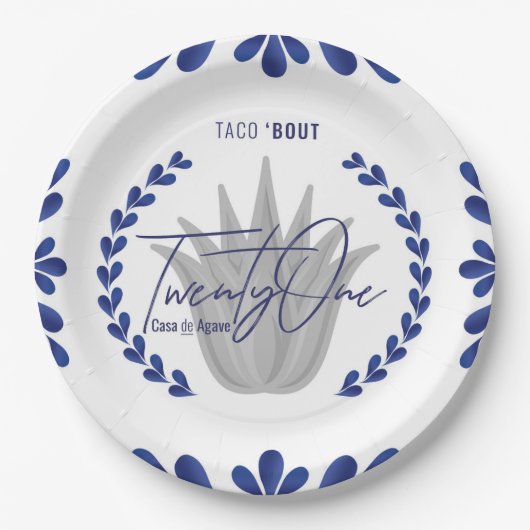Assiettes En Carton Taco' Bout 21 | Plaques papier Tequila bleu/argent (Devant)