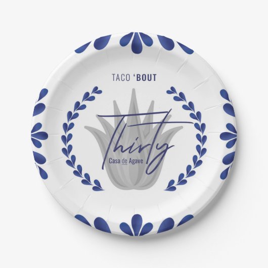 Assiettes En Carton Taco' Bout 30 | Plaques Tequila bleu/argent (Devant)