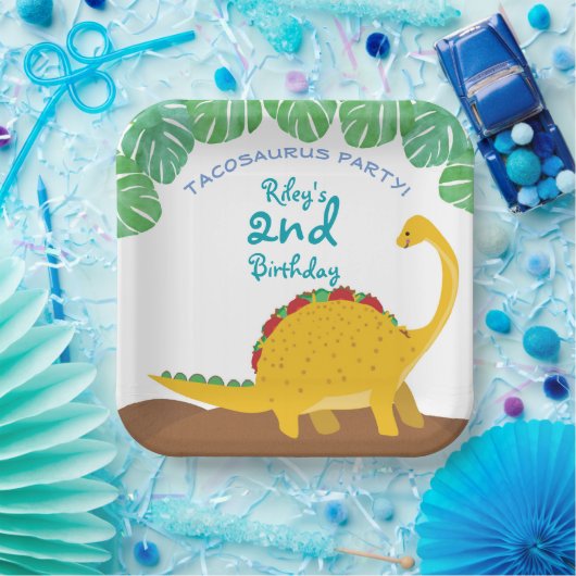 Assiettes En Carton Tacosaurus fête d'anniversaire - dinosaure et taco (Fête)