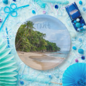 Assiettes En Carton Tahiti Sand Beach Ciel bleu Palmiers (Fête)