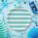 Assiettes En Carton Tailles turquoise et blanche<br><div class="desc">Plaques de réception en papier personnalisées avec un motif à rayures nautiques chic et préppy. Cliquez sur Customiser pour personnaliser le design avec vos propres textes et images pour créer un design unique et unique pour correspondre à n'importe quel décor de fête!</div>