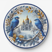 Assiettes En Carton Taj Mahal Bluebirds Berries d'hiver (Devant)