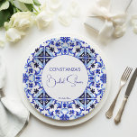 Assiettes En Carton Talavera azulejo bleu tuiles douches nuptiales mex<br><div class="desc">Talavera azulejo carreaux bleu vintage Mexicaine douche nuptiale monogramme plaques papier imprimé modèle,  Méditerranée carreaux bleu motif Maiolica tuiles grecques motif plaque douche nuptiale personnalisées douche nuptiale table décoration</div>