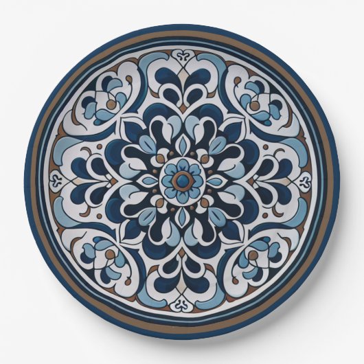 Assiettes En Carton Talavera Bleu et Brown (Devant)