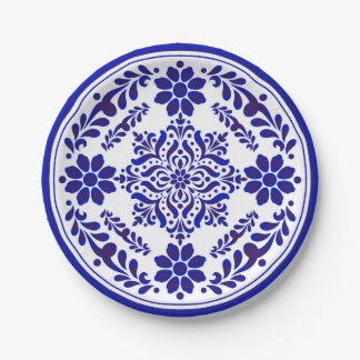 Assiettes En Carton Talavera trois bleu et blanc