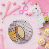 Assiettes En Carton Tambour traditionnel Bongo avec notes musicales (Fête)
