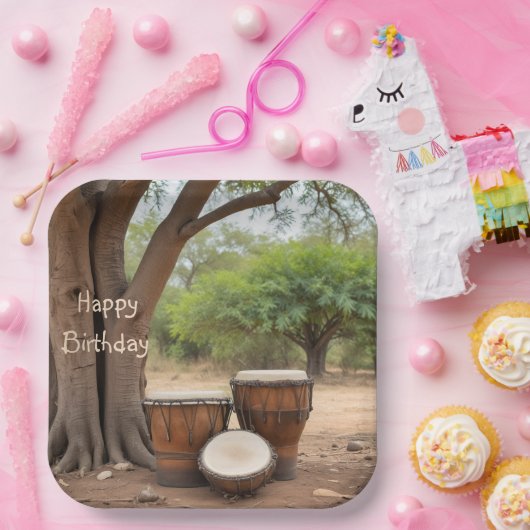 Assiettes En Carton Tambours africains (Fête)