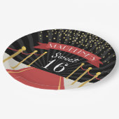 Assiettes En Carton Tapis rouge personnalisé thème Sweet 16 (Angle)