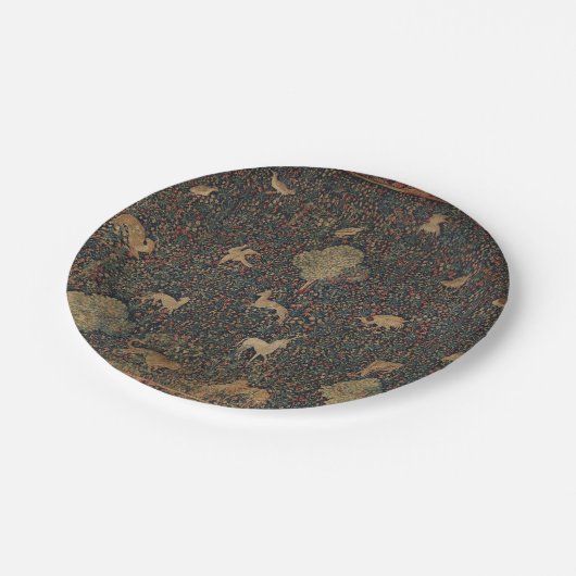 Assiettes En Carton Tapisserie allegorique Millefleurs avec animaux (Angle)