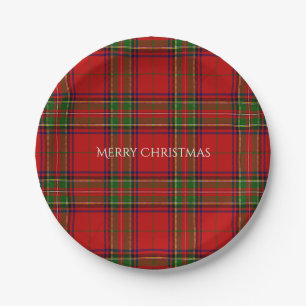 Assiettes En Carton Tartan à carreaux de Noël Joyeux Noël