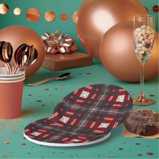 Assiettes En Carton Tartan Clan Stewart Plaid Black Red Check Motif (Multi)