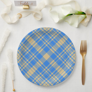 Assiettes En Carton Tartan écossais à carreaux bleus et jaunes