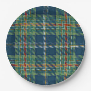 Assiettes En Carton Tartan écossais bleu et vert à carreaux
