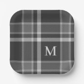 Assiettes En Carton Tartan gris de charbon foncé plaqué avec Monogramm (Recto)