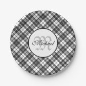 Assiettes En Carton Tartan motif Noël noir blanc Monogramme (Devant)