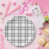 Assiettes En Carton Tartan Plaid Blanc Avec Lignes Noires (Fête)