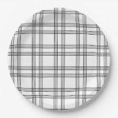 Assiettes En Carton Tartan Plaid Blanc Avec Lignes Noires (Devant)