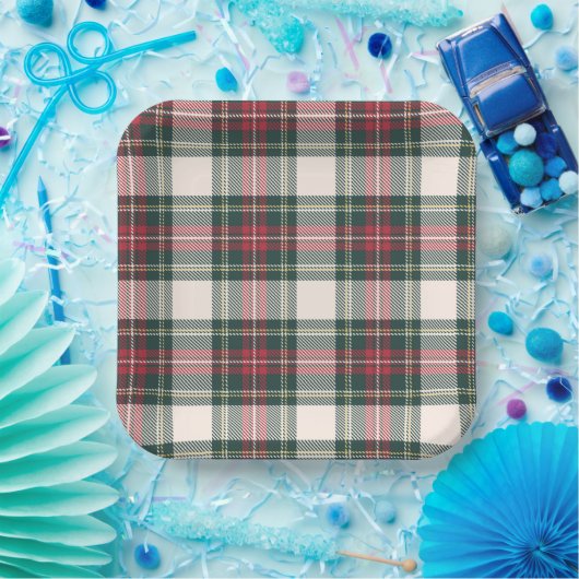 Assiettes En Carton Tartan Plaid blanc vert rouge Noël Festif (Fête)