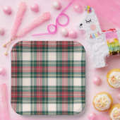 Assiettes En Carton Tartan Plaid blanc vert rouge Noël Festif (Fête)