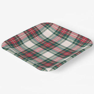 Assiettes En Carton Tartan Plaid blanc vert rouge Noël Festif