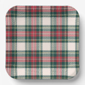Assiettes En Carton Tartan Plaid blanc vert rouge Noël Festif (Recto)