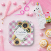 Assiettes En Carton Tartan rose et tournesol I Do BBQ Papier Plaque (Fête)