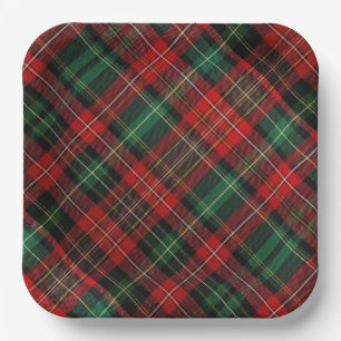 Assiettes En Carton Tartan rouge et vert