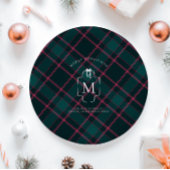 Assiettes En Carton Tartan vert et rose | Noël monographique personnal