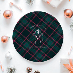 Assiettes En Carton Tartan Vert & Rose Noël à Monogramme Personnalis