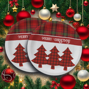 Assiettes En Carton Tartan vert rouge