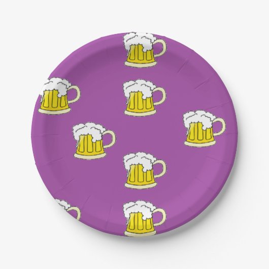 Assiettes En Carton Tasse à bière mousseuse sur violet (Devant)