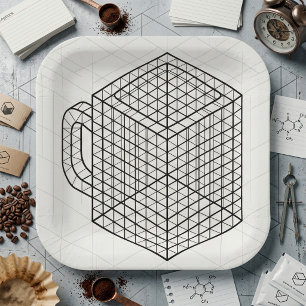 Assiettes En Carton Tasse de café géométrique Art de grille isométriqu