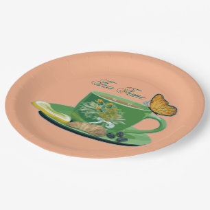 Assiettes En Carton Tasse de temps de thé et plaques à papier de