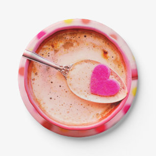 Assiettes En Carton Tasse et soucoupe rose café coeur de bonbon
