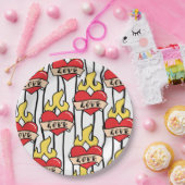 Assiettes En Carton Tatouage cardiaque rétro (Fête)