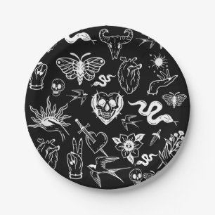 Assiettes En Carton tatouage cœur humain serpent papillon de nuit dagu