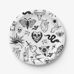 Assiettes En Carton tatouage cœur humain serpent papillon de nuit poig
